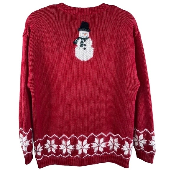 Vintage Croft & Barrow Hand Knit Zip Front Snowmen Holiday Red Cardigan Sz S - Picture 6 of 11